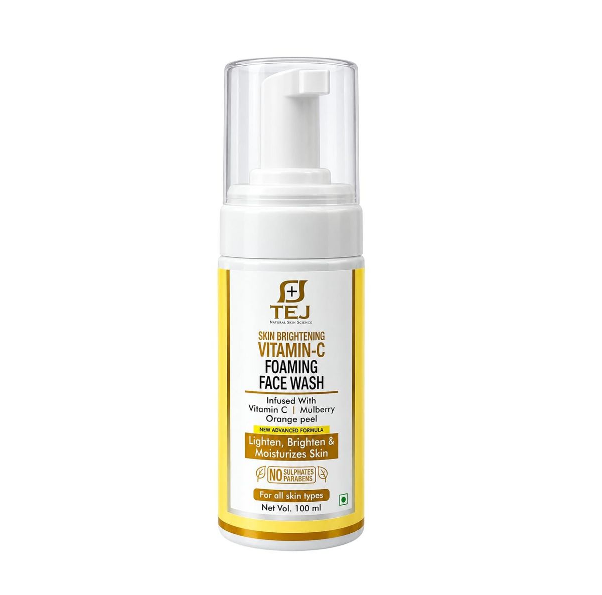 TEJ BEAUTY CARE Vitamin C Foaming Face Wash for Gentle Facial Cleansing Brightening and Natural Glow | Daily Refreshing Foam Cleanser for Soft Hydrated Complexion (100 ml)