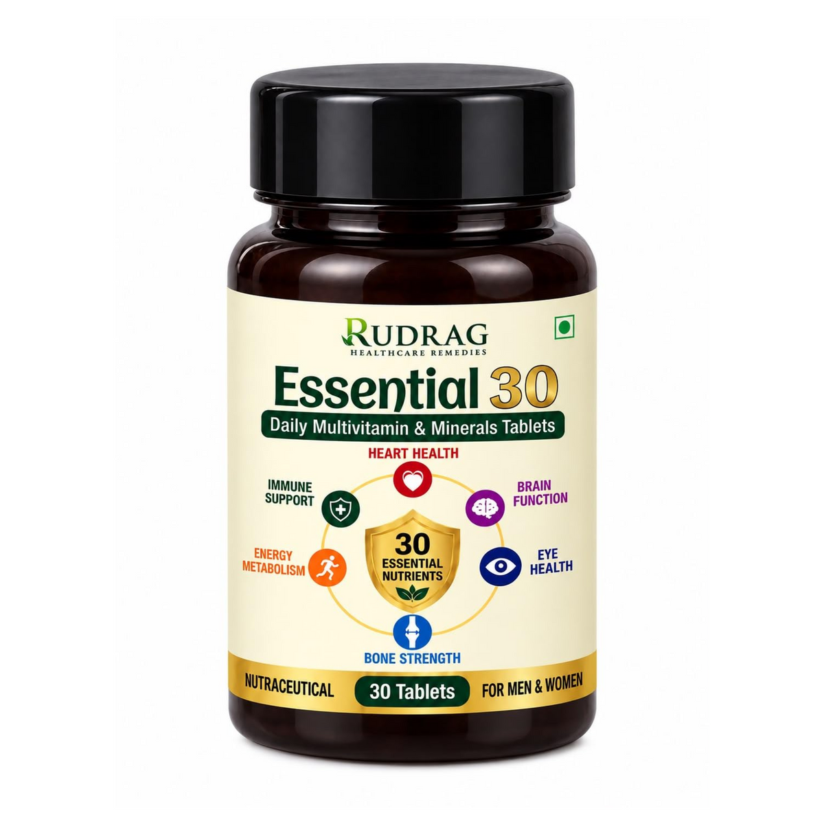 RUDRAG Essential 30 Multivitamin & Minerals & Premium Nutrients Tablets for Women and Men