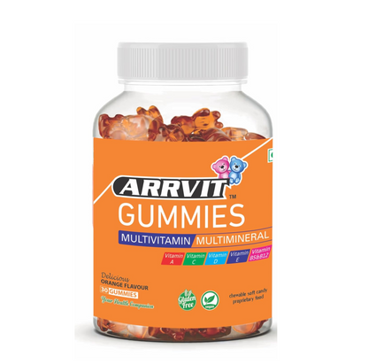 ARRVIT GUMMIES Multivitamin Gummies with Vit. B5 & B12 (For kids, Men & Women) Soft Candy/Delicious Orange Flavor with Multi minerals (30 Gummies) 1-PACK