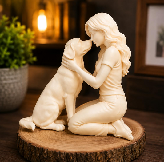 Dog Lover Showpiece | Woman Hugging Dog Resin Figurine | Decorative Home Décor Statue | Pet Lover Gift | Living Room, Office & Bedroom Décor | Ivory | 1 Piece