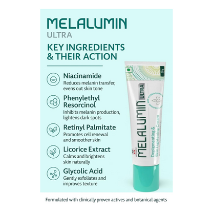Melalumn Ultra Advanced Depigmenting - Fastest Skin Lightening cream and Radiance-Enhancing Cream with Niacinamide, Glycolic Acid, Kojic Acid, and Arbutin for Hyperpigmentation Treatment and Even Skin Tone, 20g