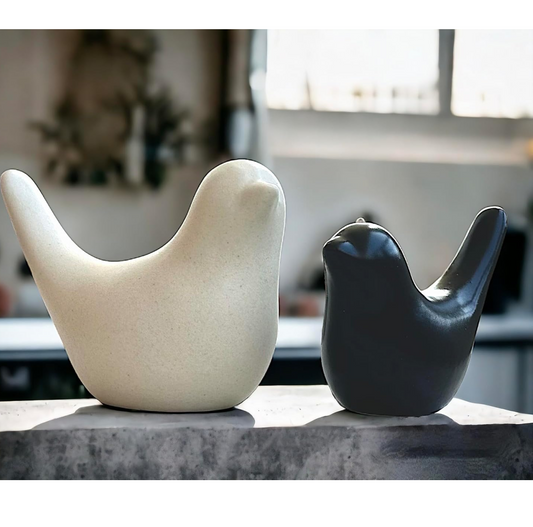 Ceramic Birds Figurines Ceramic Blessing Birds Figurine Home Decorations Accessories Set of 2 (Beige and Black Matte)