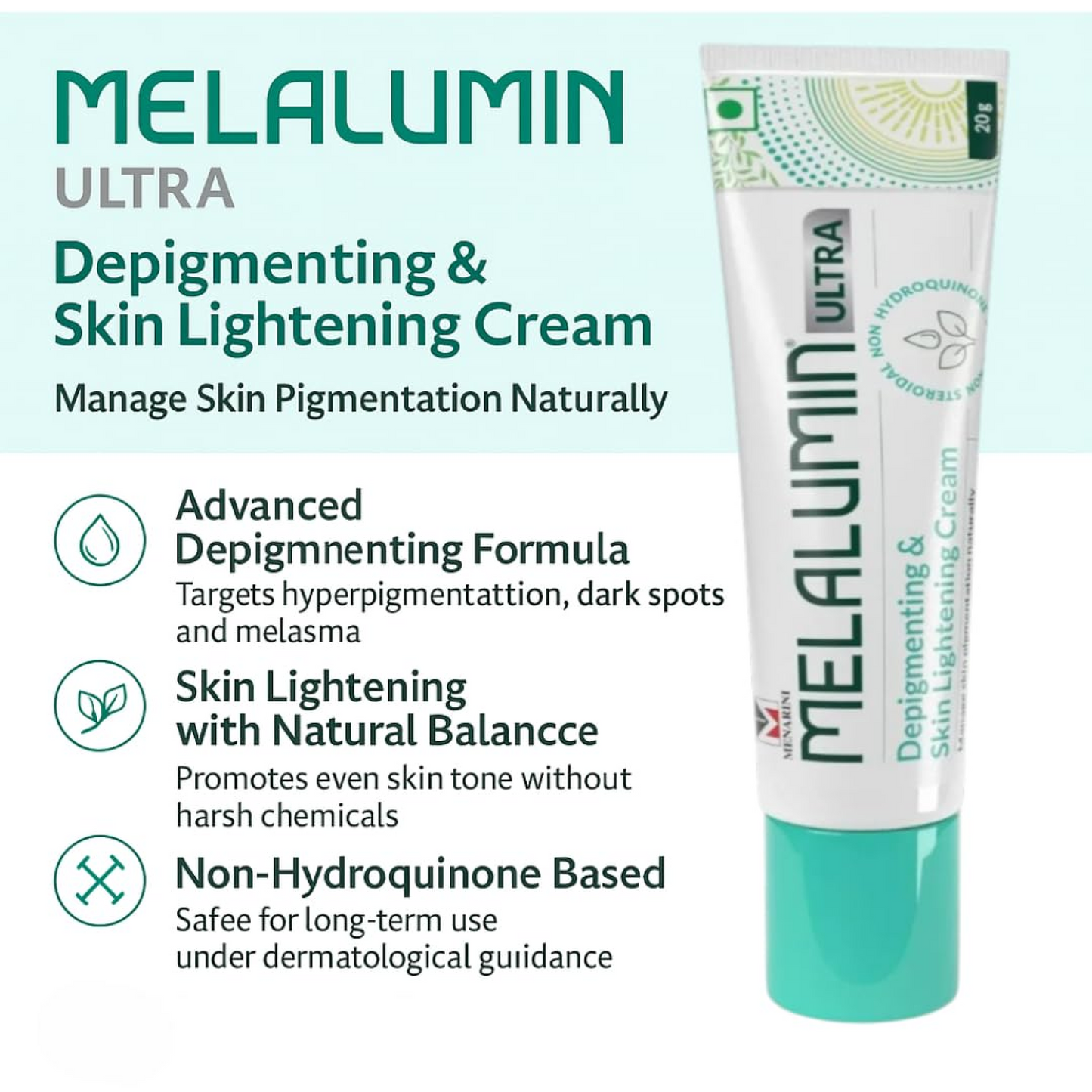 Melalumn Ultra Advanced Depigmenting - Fastest Skin Lightening cream and Radiance-Enhancing Cream with Niacinamide, Glycolic Acid, Kojic Acid, and Arbutin for Hyperpigmentation Treatment and Even Skin Tone, 20g