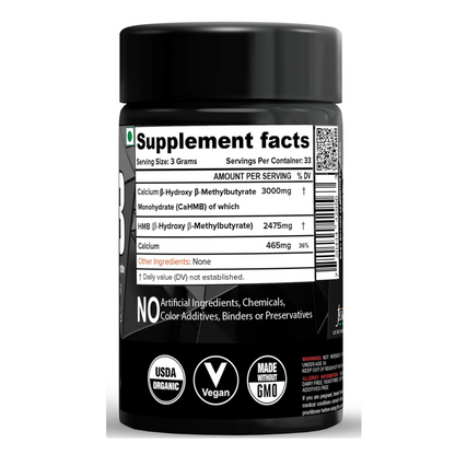 NutriJa HMB Powder (Beta-Hydroxy Beta-Methylbutyrate) 100 Grams - Pure HMB | Prevents Muscle Breakdown, Faster Recovery, Strength