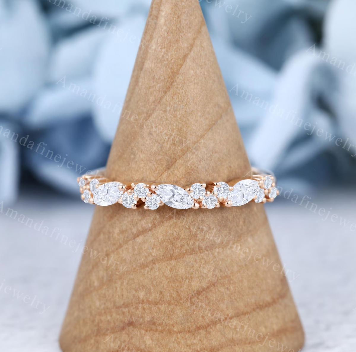 Lab Grown Diamond wedding band Unique Rose gold wedding band Marquise cut Lab diamond Vintage Half eternity Matching Ring Anniversary gift