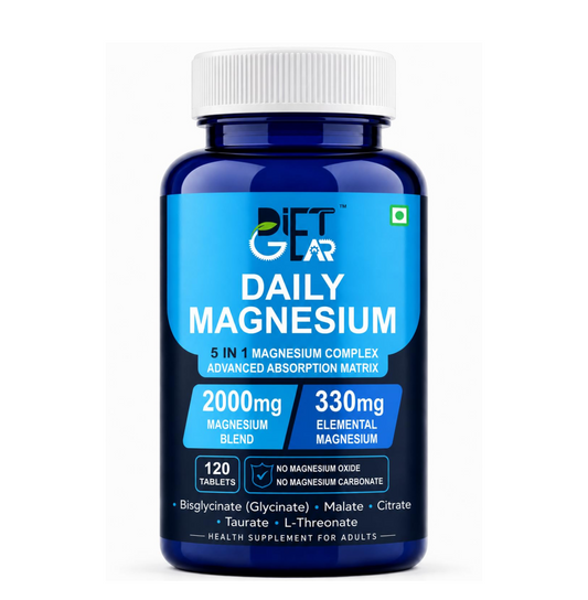DIET GEAR 2000mg Magnesium Glycinate Complex 5 in 1, 330mg Elemental, 120 Tablets | Bisglycinate, Citrate, Malate, Taurate, L-Threonate, NO OXIDE, NO CARBONATE | Sleep, Muscle & Stress Magnesium Supplement