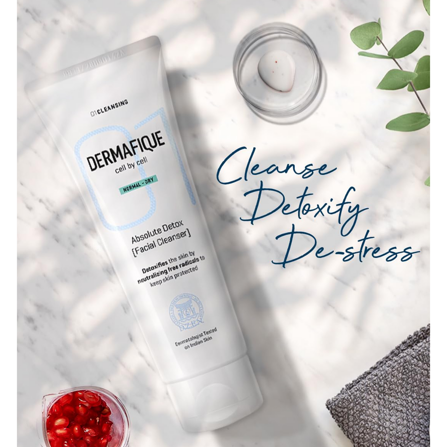 Dermafique Absolute Detox Facial Cleanser – 100ml, with Bio-Active Cellulose Beads, Face Wash Enriched with Vitamin E & Pomegranate Extracts | Soap, Paraben & Alcohol Free | Dermatologist Tested Face Cleanser