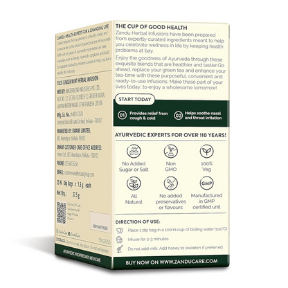 Zandu Tulsi Ginger Mint Herbal Infusion, a Herbal Tea Enriched with Ayurvedic Ingredients (25 Tea Bags)
