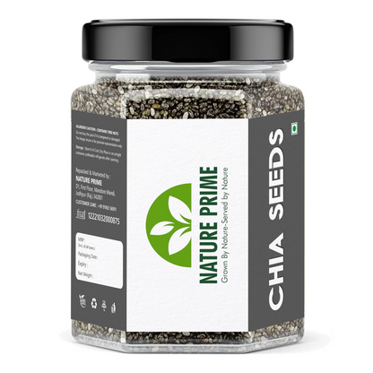 Nature Prime chia seeds 250g | chia seeds for weight loss | Omega-3 Seeds for Eating | Non-GMO and Fibre Rich Seeds (Jar pack)