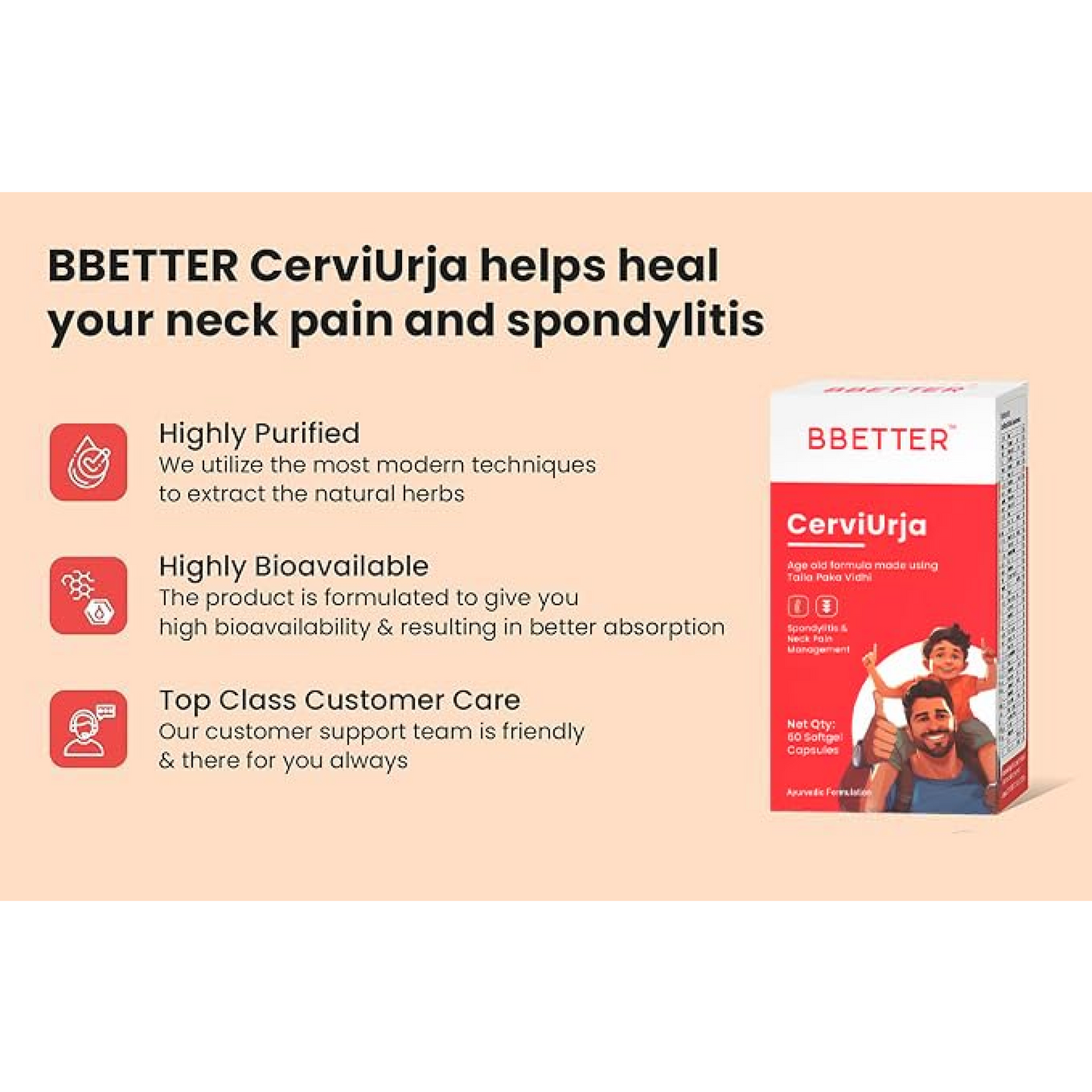 BBETTER CerviUrja - Ayurvedic Neck, Shoulder Pain Relief & Cervical Spondylitis Relief | Made by Taila Paka Vidhi Method | 60 Softgels