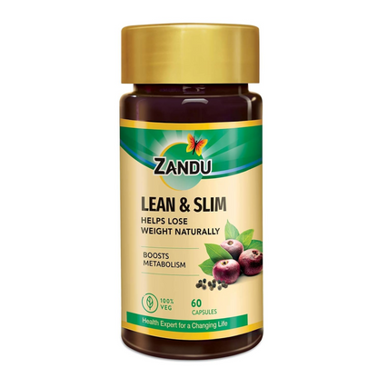 Zandu Lean & Slim Capsules Enriched with the Goodness of 6 Herbs to Help You in Weight Loss Journey, Acts as a Metabolism Booster And Supports Weight Management, Pack of 60 Veg Capsules