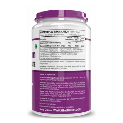 HealthyHey Nutrition Magnesium Carbonate 450mg - 120 Vegetable Capsules