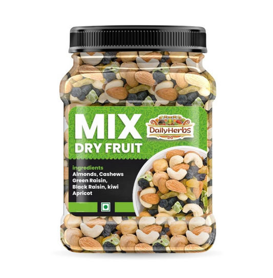 DailyHerbs Mix Dry Fruit 250gm | Dried Almonds, Black Raisins, Cashewnuts, Cranberries, Black Dates & Many More | High Energy Dry Nut Snacks | Festive Gift | Jar Pack 1