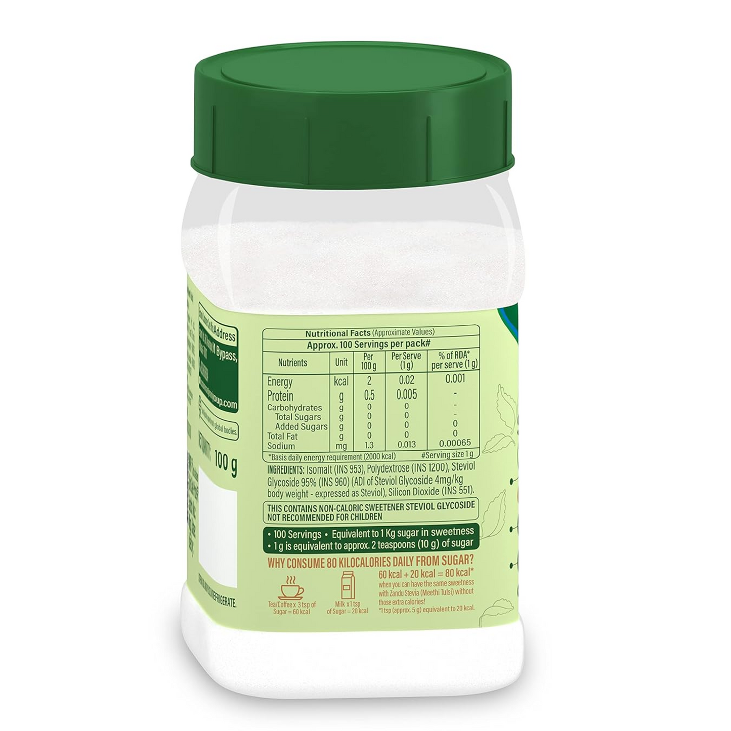 Zandu Stevia Meethi Tulsi Powder- A Healthier Substitute for Sugar |Helps Maintain Healthy Sugar Levels & Healthy Weight (100 g Powder)