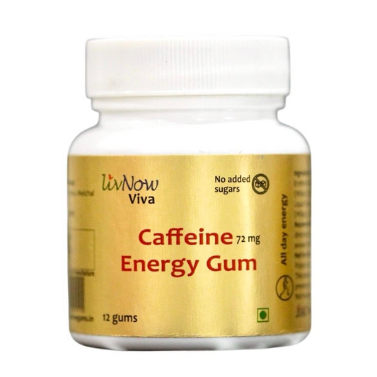 livNow Viva | Sugar Free Caffeine Chewing Gum | All Day Energy and Attention Boasting | Coffee Flavour | Mini-Bottle
