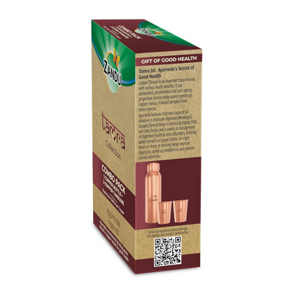 Zandu Copper Gift Set Pack (1 Bottle & 2 Tumbler): Made with 100% Pure Copper |Supports Digestive & Liver Health | Helps Enhance Immunity| Useful in Promoting Overall Health (Pack of 950ml & 2x300ml)