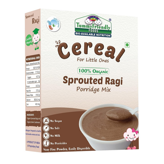 TummyFriendly Foods Certified Organic Sprouted Ragi Flour For Little Ones. Made of Organic Sprouted Ragi Powder , Baby Cereal for 6-12 months. Shelf Life 6 Month | 200g