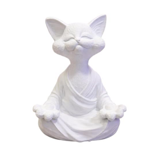 Meditation Cat Statue White | 3D Printed Yoga Cat Figurine | Sitting Cat Sculpture with Serene Expression | Aesthetic Home Décor Showpiece & Gift Item