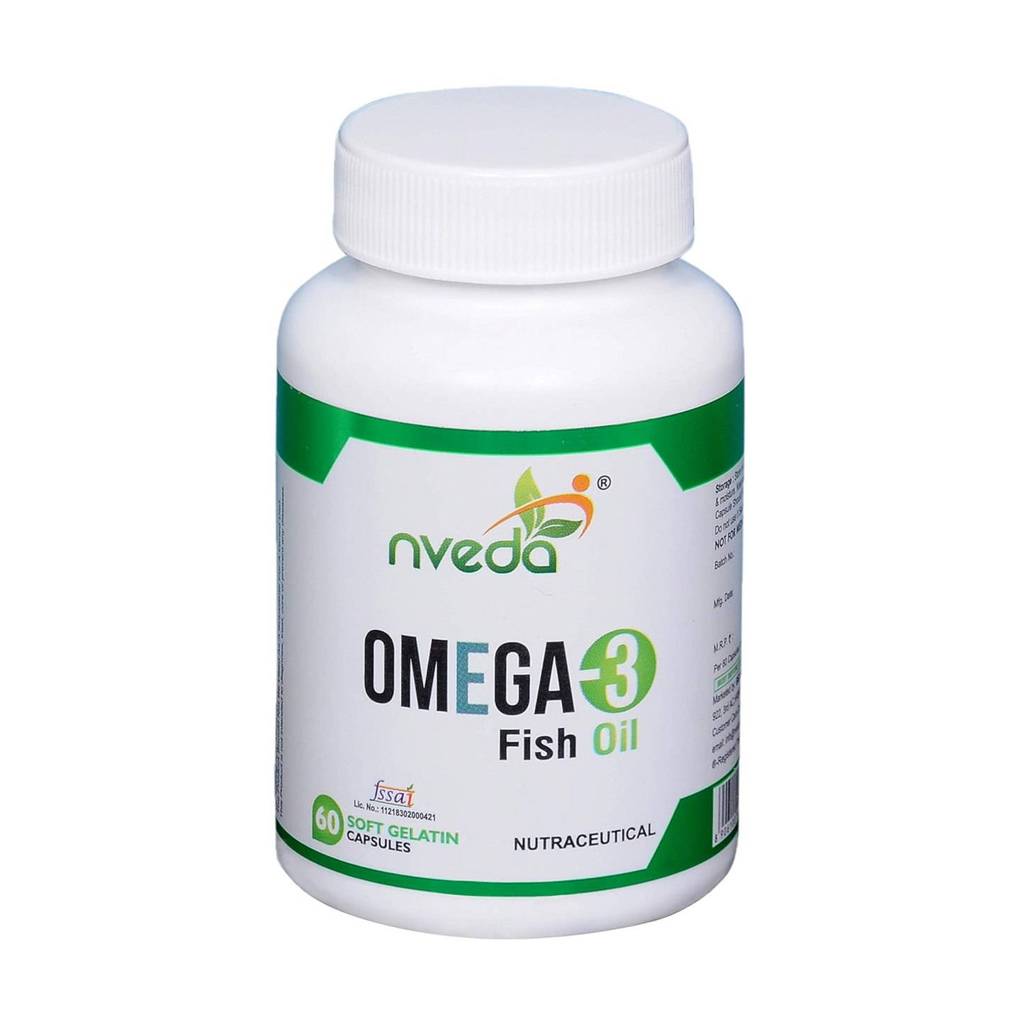 Nveda Omega-3-Fish-Oil 1000mg For Men & Women, Omega 3 fatty-acid 60 Capsules with 180mg EPA-DHA 120mg for Healthy Heart, Eyes, Brain & Joints