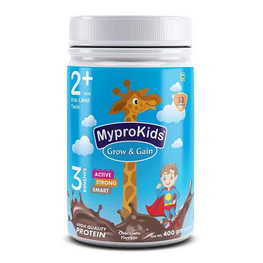 Mypro Sport Nutrition Protein Drink Powder Mypro Kids Grow And Gain (3 Benefits Active+ Strong+Smart For Kids) Drink Supplement Powder for Growing Children- 400 Gm