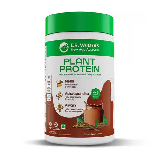 Dr. Vaidya’s Plant Protein Powder | Ayurvedic Pea Protein with Ashwagandha, Methi & Ajwain | 25g Protein per Serving | Muscle Gain, Energy & Weight Loss | 500g Chocolate Flavour