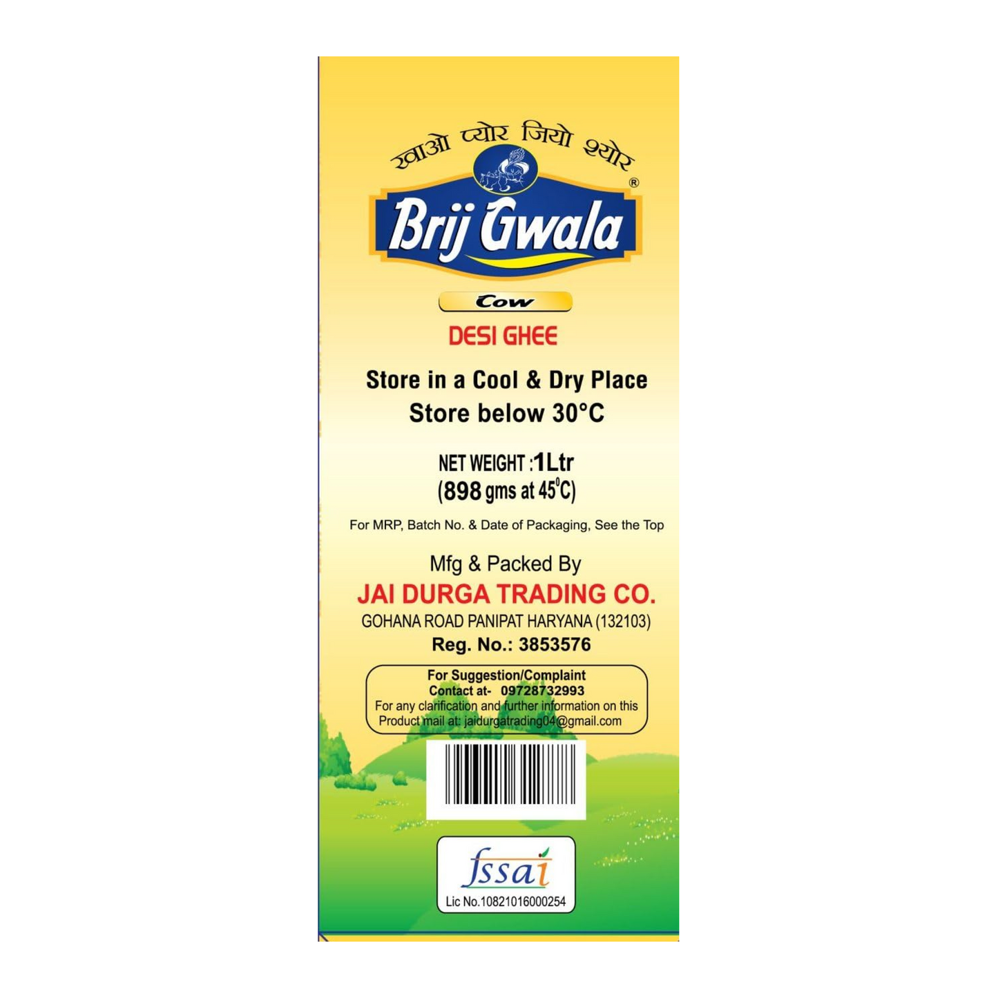 BRIJ GWALA Desi Cow Ghee |Made Traditionally From Curd |Pure Cow Ghee for Better Digestion and Immunity, 1L