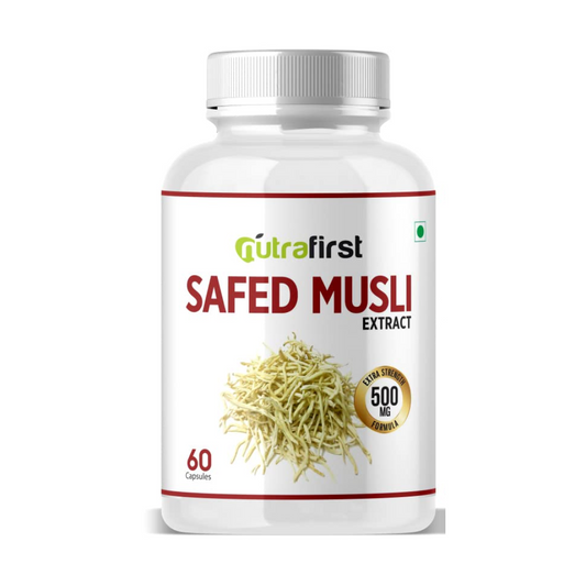 Nutrafirst Safed Musli Extract Capsules (500mg, 60 Caps) | Natural Strength, Stamina & Energy Booster | Supports Muscle Health, Performance, Vitality & Immunity | For Men & Women