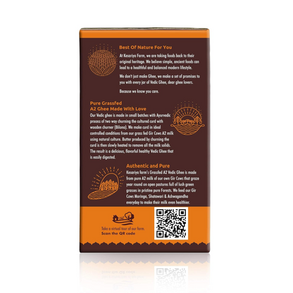 Vedic Ghee Premium A2 Gir Cow Cultured Desi Ghee from Kesariya Farm | Vedic Bilona Two Way Churned | Indian Gir Cow Ghee, Pure A2 Ghee, Natural & Healthy, Non-GMO | Lab Certified