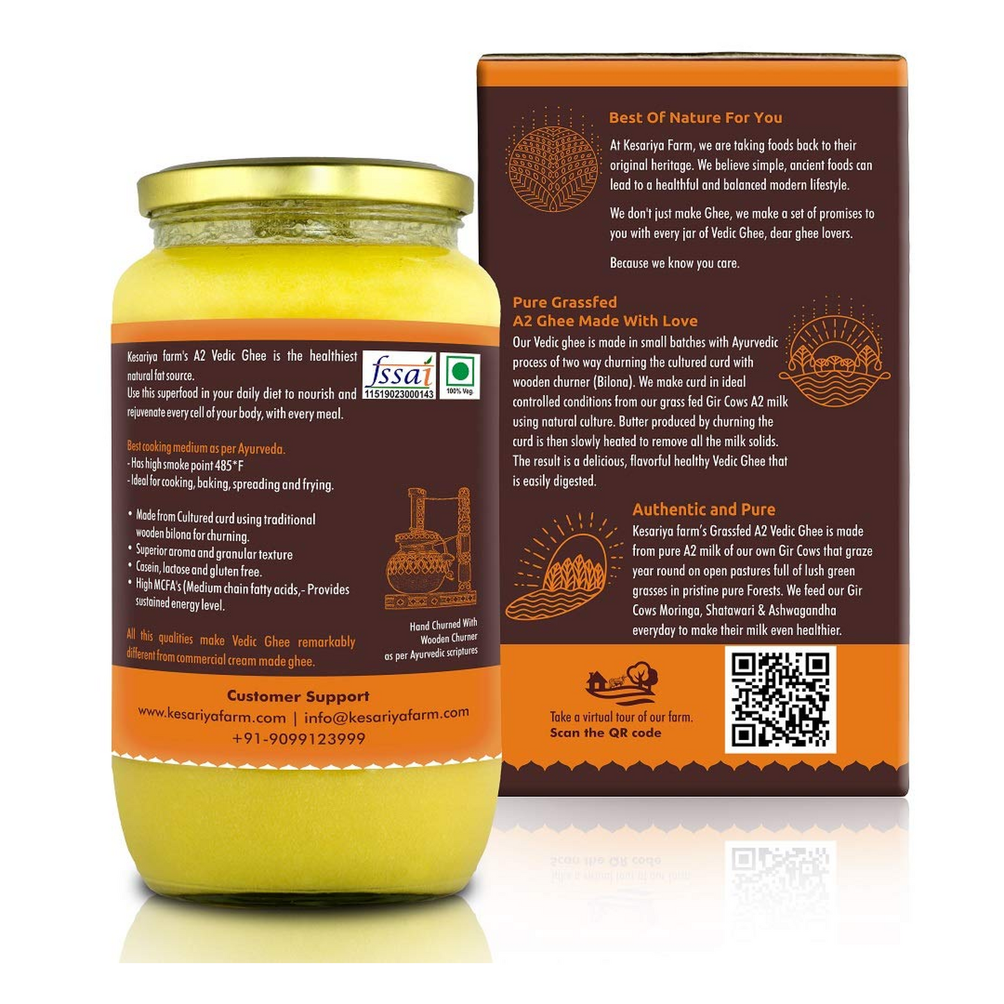 Vedic Ghee Premium A2 Gir Cow Cultured Desi Ghee from Kesariya Farm | Vedic Bilona Two Way Churned | Indian Gir Cow Ghee, Pure A2 Ghee, Natural & Healthy, Non-GMO | Lab Certified