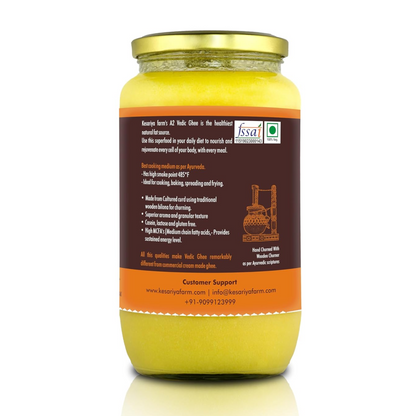 Vedic Ghee Premium A2 Gir Cow Cultured Desi Ghee from Kesariya Farm | Vedic Bilona Two Way Churned | Indian Gir Cow Ghee, Pure A2 Ghee, Natural & Healthy, Non-GMO | Lab Certified