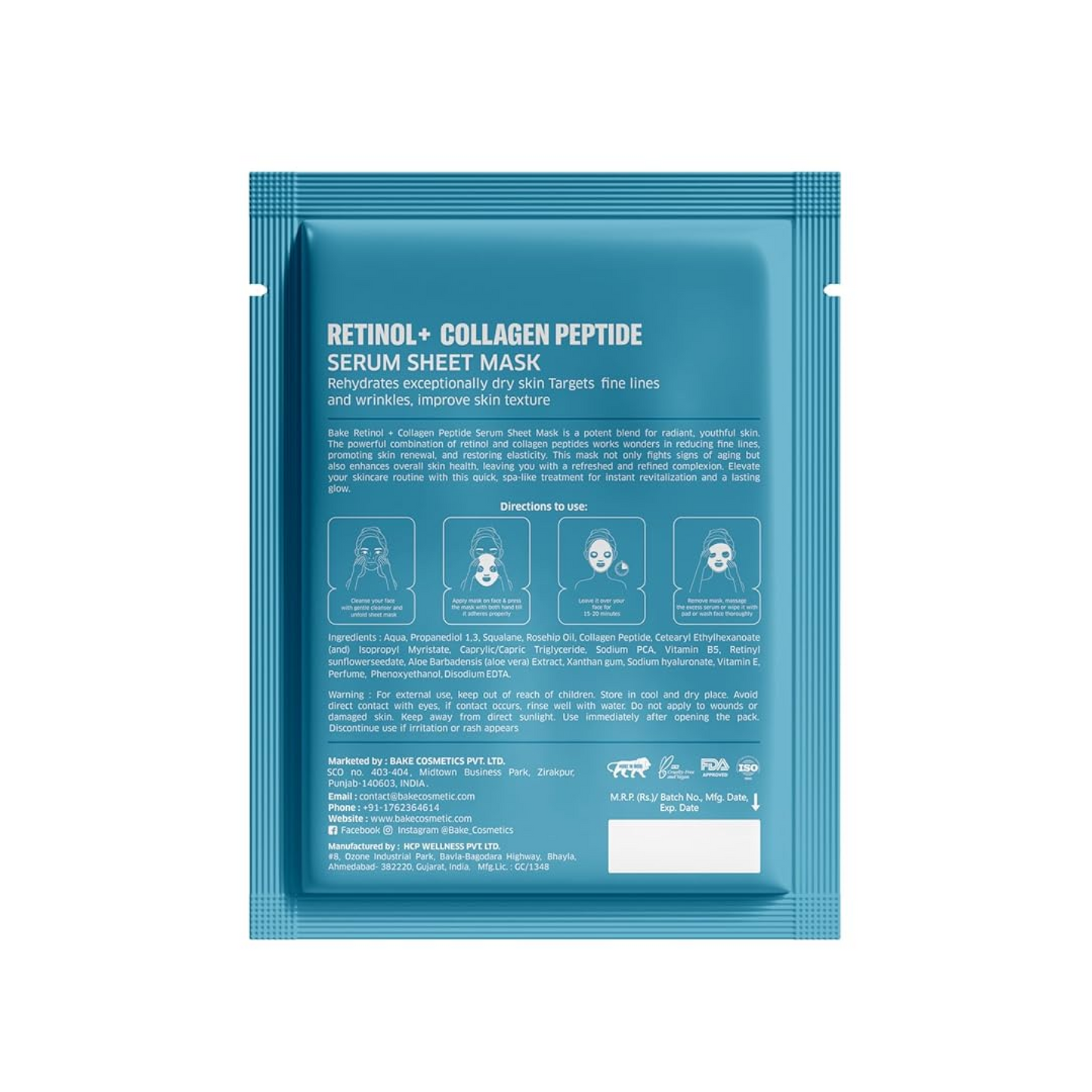 Bake 1% + Collagen Peptide Sheet Mask For Anti Aging, Skin Tightening & Wrinkles | Paraben Free, 100% Biodegradable (20.00 g)