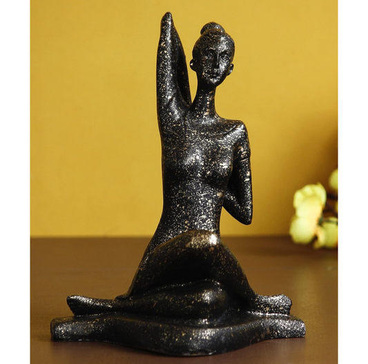 Black Resin Woman in Gomukhasana Cow Face Pose | Yoga Woman Statue Showpiece for Home Decor Living Room Bedroom Office Yoga Studio | Womens Day Gift for Ladies | Birthday Gift for Women