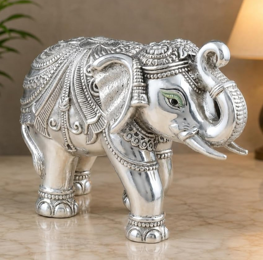 Elephant Showpiece Resin Aesthetic Statue Decorative Item for Home, Elephant Decor for Home Vastu, Shelf, Study Room, Work Table (3inch) (Silver)
