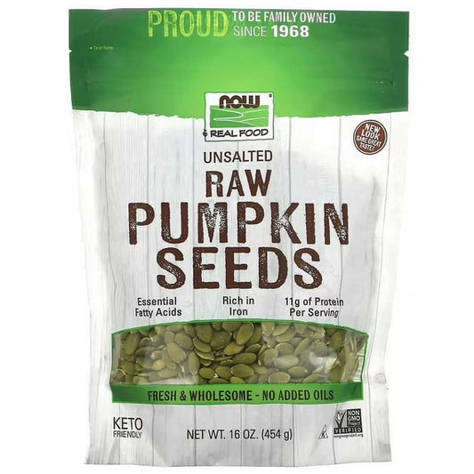 NOW Foods, Organic Pumpkin Seeds, Raw and Unsalted, Excellent Source of Protein and Iron, Certified Non-GMO, Keto-Friendly Snack, 16-Ounce (Packaging May Vary)