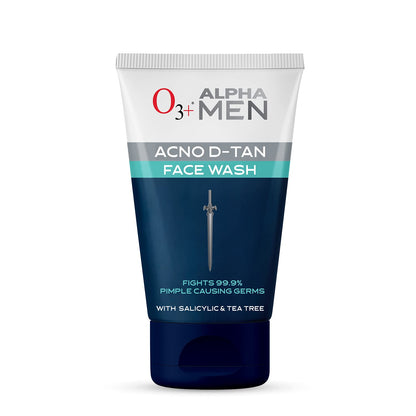 O3+ ALPHA MEN Acno D-TAN Face Wash with Tea Tree 100g for Oily Skin | Detan Face Wash for TAN Removal | Removes Acne and Dirt