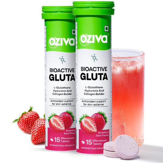 OZiva Bioactive Glutathione Tablets for Radiant Skin - 30 Effervescent Tablets (Pack of 2) | L-Glutathione, Lycopene, Vitamin C for Skin Glow & Anti-Pigmentation
