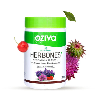 OZiva Plant Based HerBones|Healthy Bones Supplement for Better Bone Health & Bone Strength & Density|With Acerola Cherry & Ashoka for Healthy Bones for Women,Certified Vegan,60 capsules,70 grams