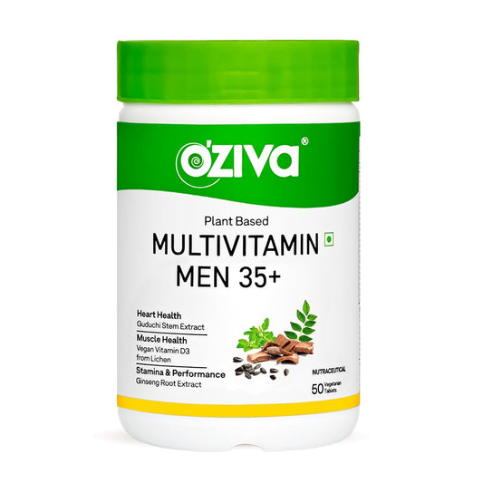 OZiva Plant Based Multivitamins for Men 35+| For Heart & Muscle Health, Stamina & Performance| With Guduchi Extract, Vegan Vitamin D3, 50 Vegetarian Capsules