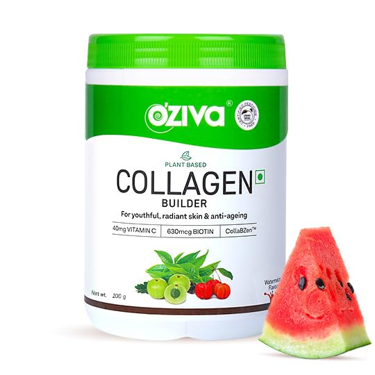 OZiva Vegan Collagen with Biotin & Vitamin C For Brighter & Youthful Skin | Collagen Supplement For Women & Men | Plant Based Powder | Certified Vegan 200g