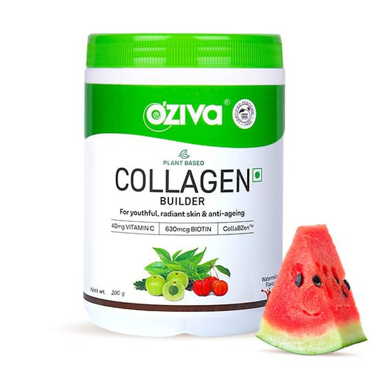 OZiva Vegan Collagen with Biotin & Vitamin C For Brighter & Youthful Skin | Collagen Supplement For Women & Men | Plant Based Powder | Certified Vegan 200g