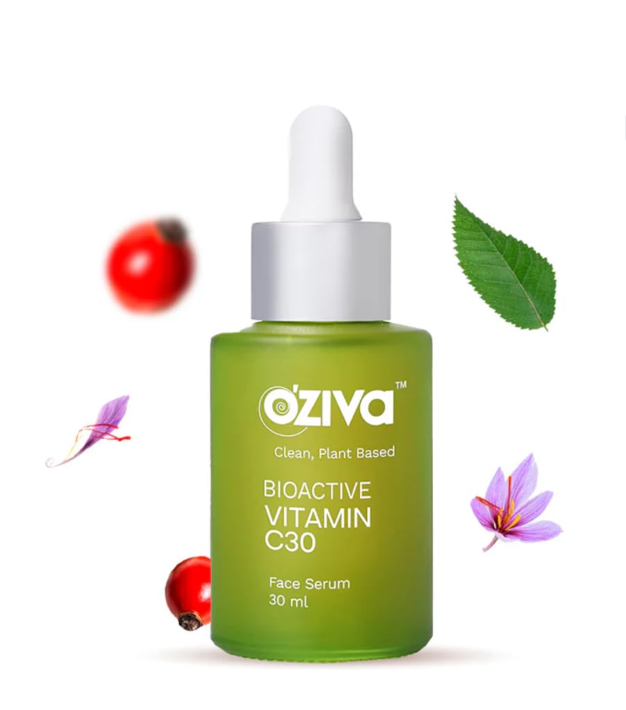 OZiva Vitamin C30 Face Serum For Men & Women | With Pure Bioactive Vitamin C | All Skin Types | Contains Saffron, Kakadu Plum & Rosehip | Skin Radiance & Pigmentation Removal Serum, 30 ml