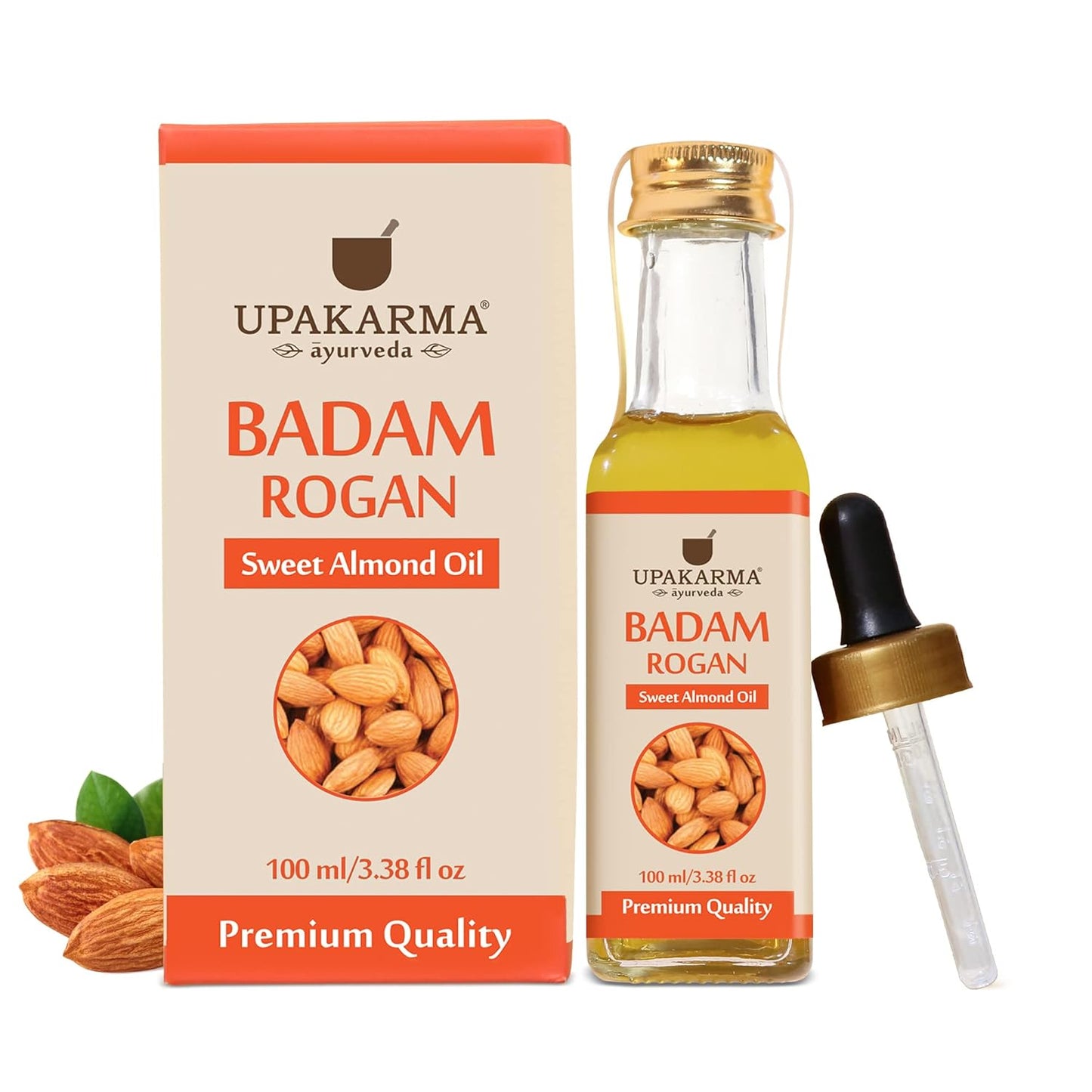 UPAKARMA Badam Oil | Pure and Natural Cold Pressed Sweet Almond/Badam Rogan Oil | Promotes Skin & Hair Health, 100ml - Pack of 1