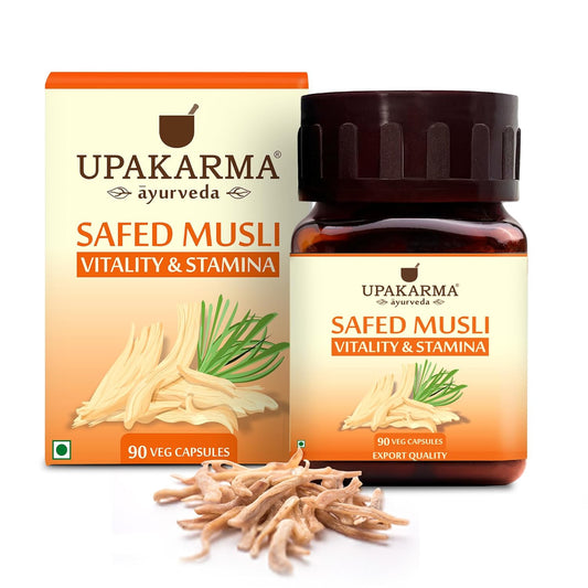UPAKARMA Safed Musli Capsules (500 mg) | Stamina & Vitality Booster for Men | 90 Veg Capsules - Pack of 1