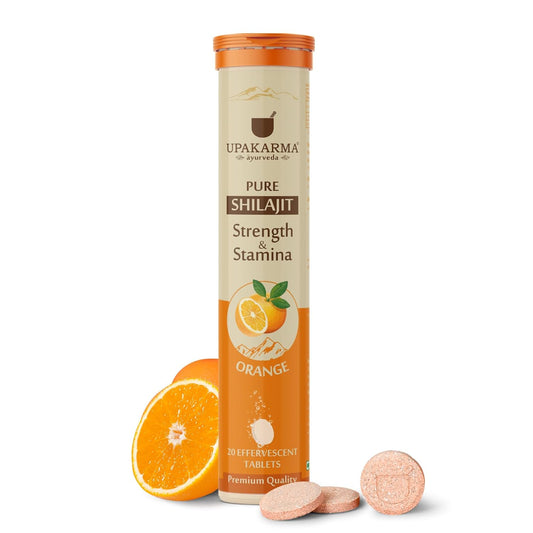 UPAKARMA Shilajit Orange Flavour Effervescent - 20 Tablets | Helps to Boost Strength & Stamina | Travel Friendly & Lab Tested | Dissolve in 60 Sec, Pack of 1