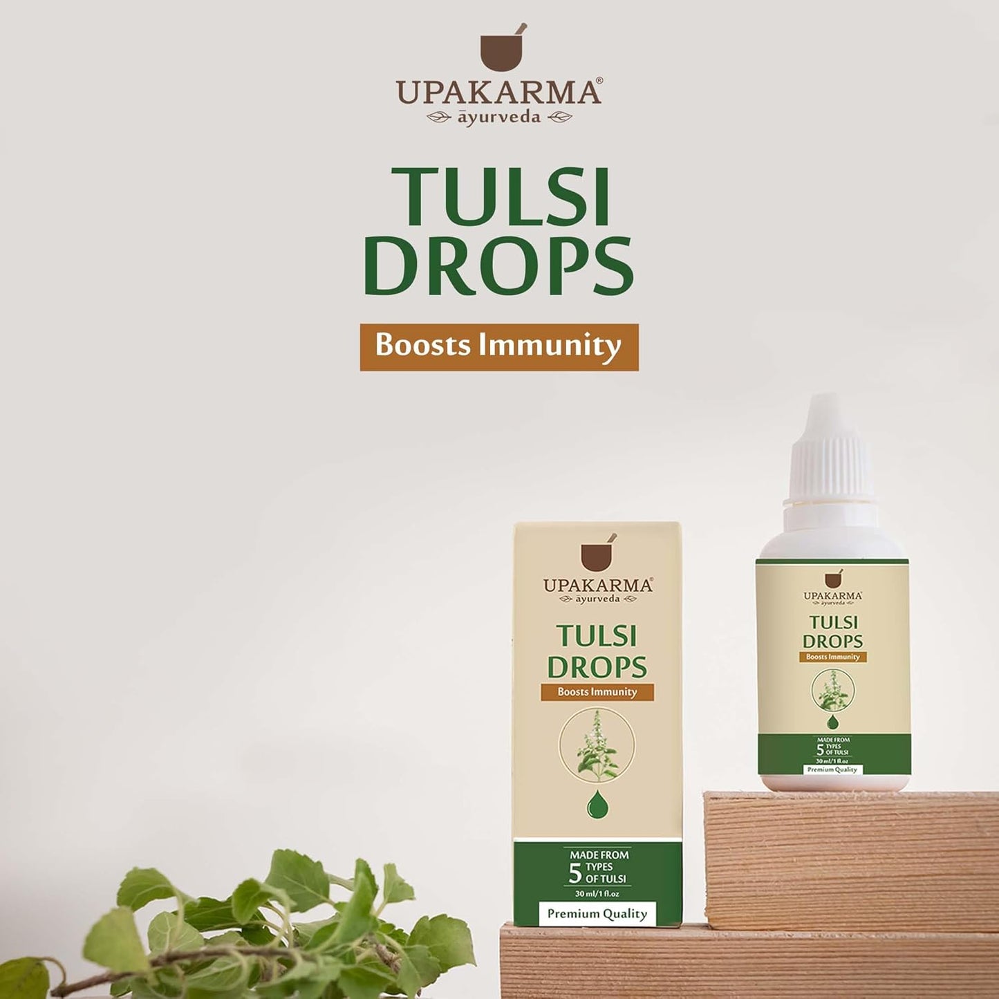 UPAKARMA Tulsi Drops | 5 Tulsi Types Extract Based | Natural Immunity Boosting, Cough and Cold Relief - 30ml (Pack of 2)
