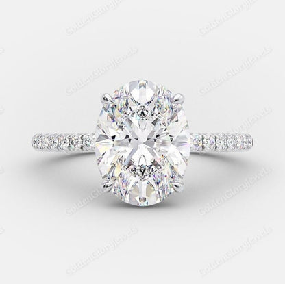 2.5 Ct Oval Cut Moissanite Ring, Moissanite Oval Engagement Ring, Moissanite Hidden Halo Wedding Proposal Ring