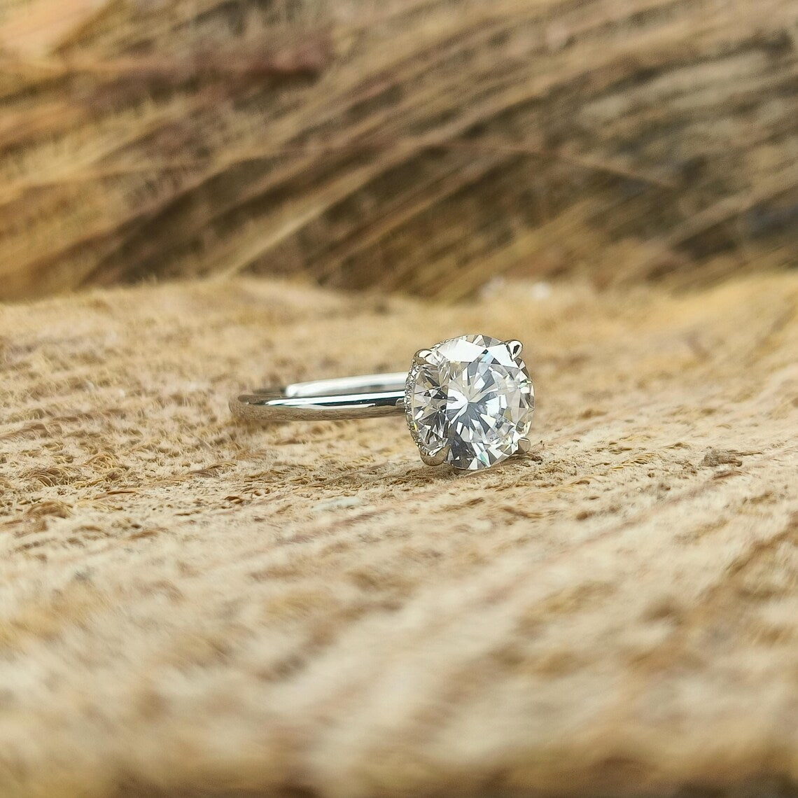 1, 2 or 3ct Round Cut Solitaire Halo Engagement Ring / Round Halo Wedding Ring / 2ct Round Simple Wedding Ring / Diamond Simulant CZ Ring