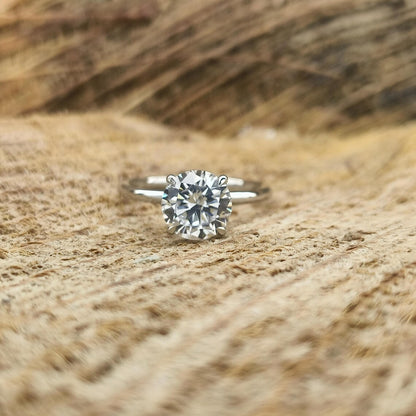 1, 2 or 3ct Round Cut Solitaire Halo Engagement Ring / Round Halo Wedding Ring / 2ct Round Simple Wedding Ring / Diamond Simulant CZ Ring