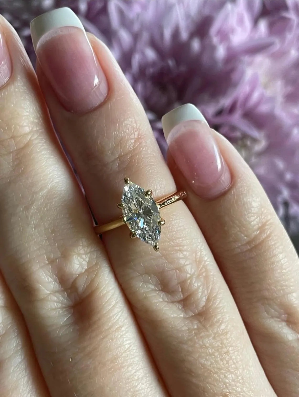 Marquise cut moissanite ring. Yellow gold vermeil, Sterling Silver 925 Marquise engagement ring with 2 carat CZ diamond or moissanite