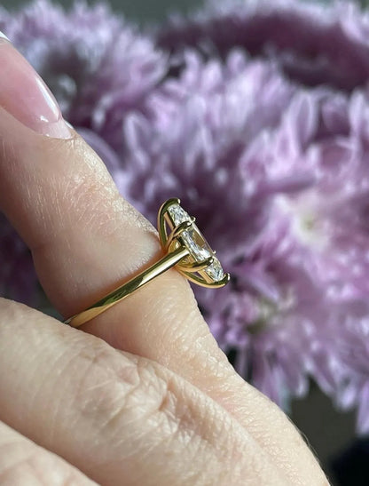 Marquise cut moissanite ring. Yellow gold vermeil, Sterling Silver 925 Marquise engagement ring with 2 carat CZ diamond or moissanite